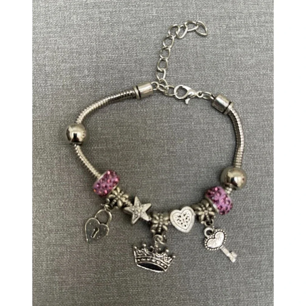 Women's bracelet with charms and Cross necklace bundle, 3 pack